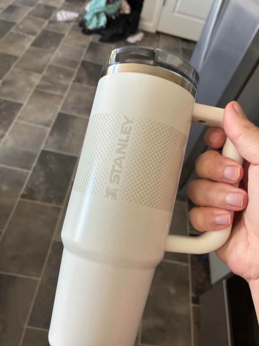 Stanley White tumbler  with Handle
